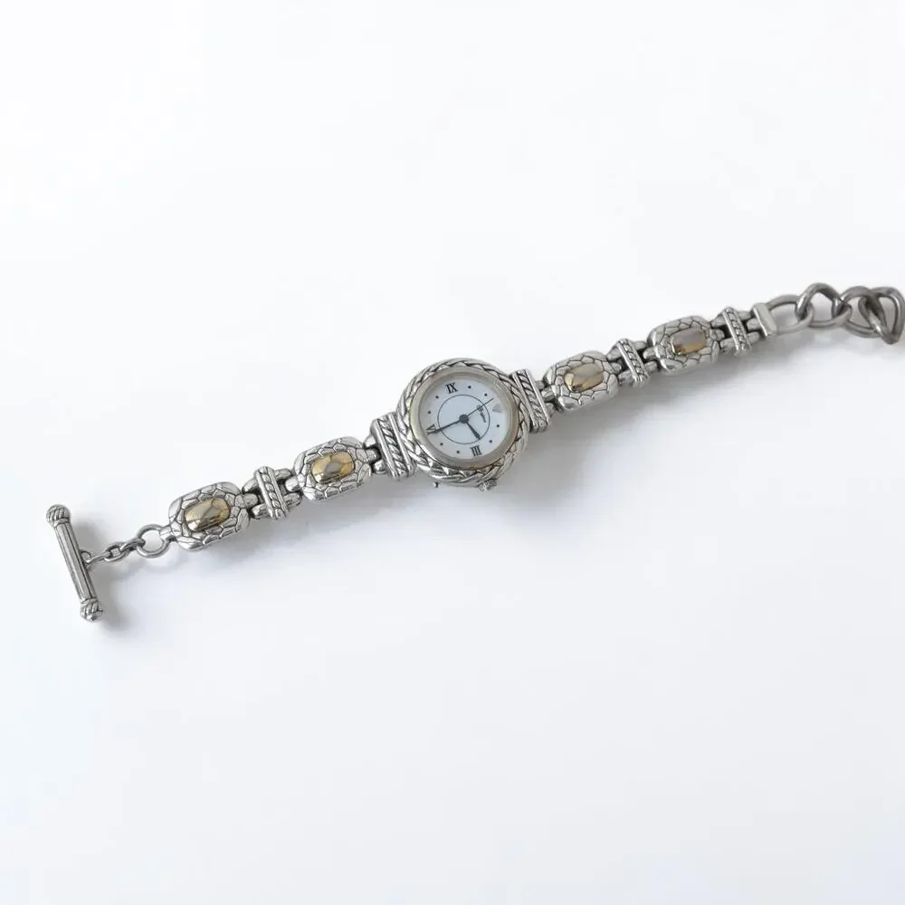 Brighton Nantucket Mixed Metal Watch Rope Detail Silver Gold Toggle Clasp 8